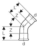 Geberit Mapress C-acier zingué coude 45° FF 76,1 x 76,1 mm