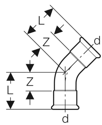 Geberit Mapress C-acier zingué coude 45° FF 76,1 x 76,1 mm