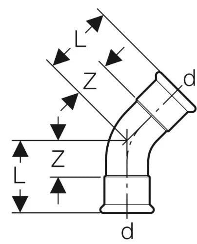 Geberit Mapress C-acier zingué coude 45° FF 88,9 x 88,9 mm