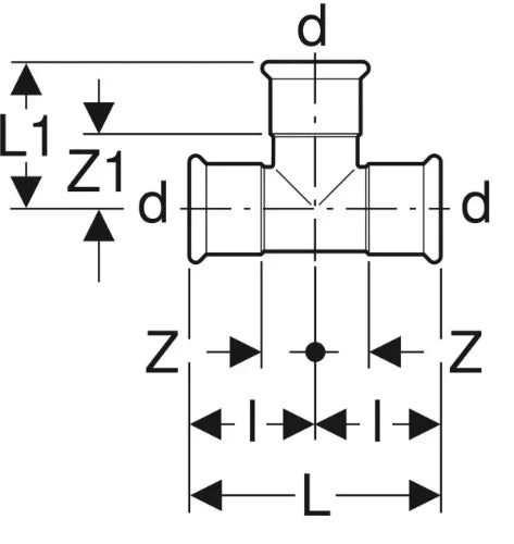 Geberit Mapress C-acier zingué té FFF 35 x 35 x 35 mm