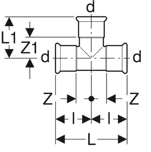 Geberit Mapress C-acier zingué té FFF 28 x 28 x 28 mm