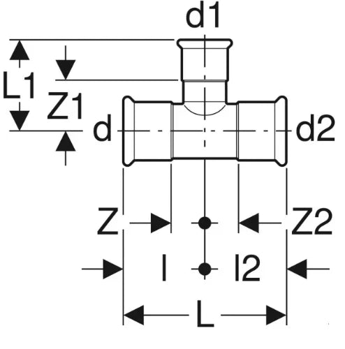 Geberit Mapress C-acier zingué té réduit FFF 22 x 28 x 22 mm