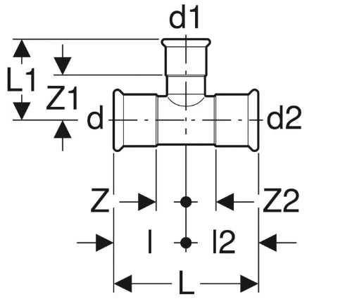 Geberit Mapress C-acier zingué té réduit FFF 15 x 22 x 15 mm