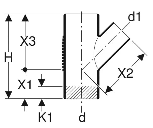 Geberit PE Silent-DB20 té réduit 45° 75 x 56 x 75 mm