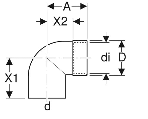 Geberit PE courbe d'évacuation sans joint MF 56 x 58 mm