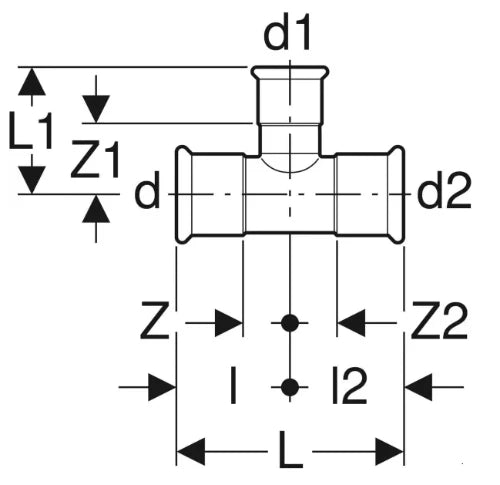 Geberit Mapress C-acier zingué té réduit FFF 22 x 18 x 22 mm