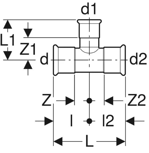 Geberit Mapress C-acier zingué té réduit FFF 28 x 15 x 28 mm