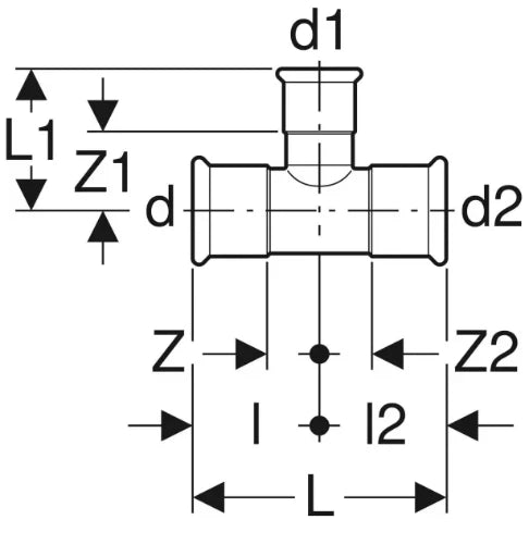 Geberit Mapress C-acier zingué té réduit FFF 35 x 15 x 35 mm