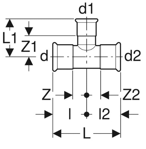 Geberit Mapress C-acier zingué té réduit FFF 35 x 18 x 35 mm