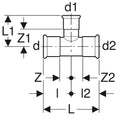 Geberit Mapress C-acier zingué té réduit FFF 35 x 18 x 35 mm