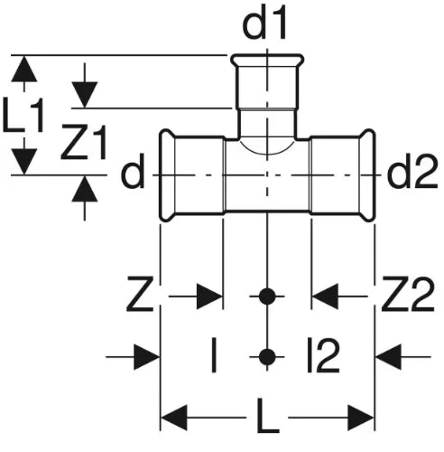 Geberit Mapress C-acier zingué té réduit FFF 35 x 28 x 35 mm