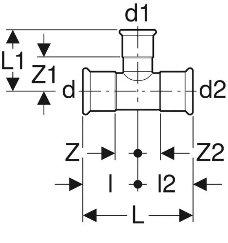 Geberit Mapress C-acier zingué té réduit FFF 42 x 15 x 42 mm