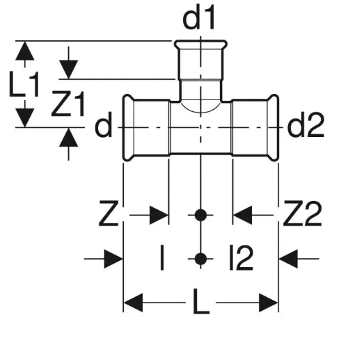 Geberit Mapress C-acier zingué té réduit FFF 42 x 18 x 42 mm
