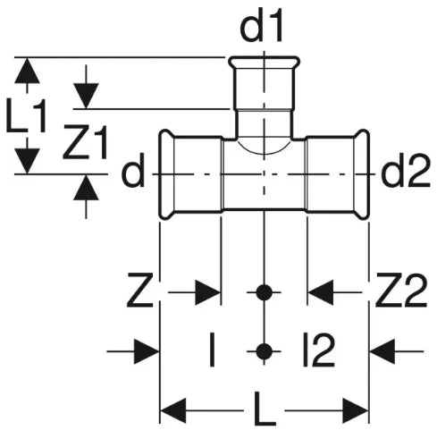 Geberit Mapress C-acier zingué té réduit FFF 42 x 28 x 42 mm