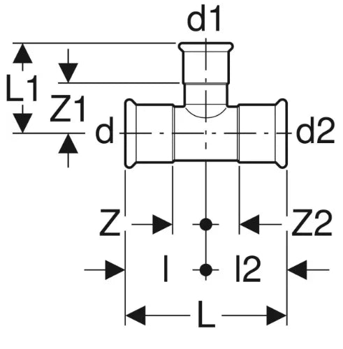 Geberit Mapress C-acier zingué té réduit FFF 28 x 18 x 28 mm