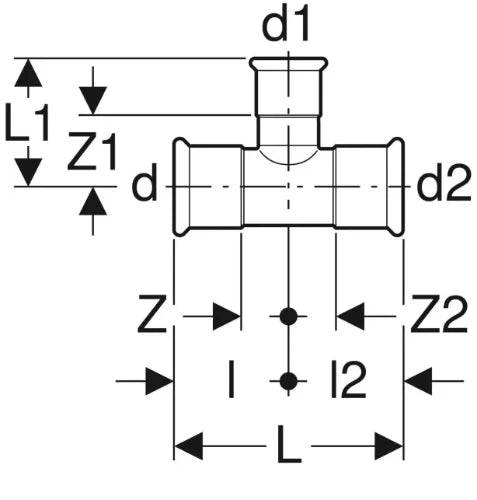 Geberit Mapress C-acier zingué té réduit FFF 54 x 18 x 54 mm