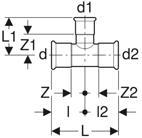 Geberit Mapress C-acier zingué té réduit FFF 54 x 22 x 54 mm
