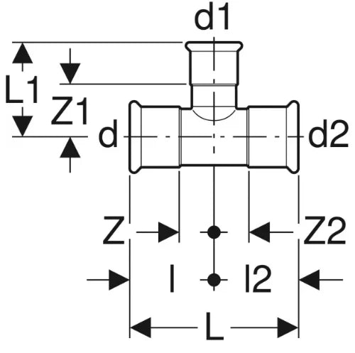 Geberit Mapress C-acier zingué té réduit FFF 54 x 35 x 54 mm