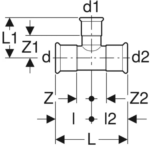 Geberit Mapress C-acier zingué té réduit FFF 54 x 42 x 54 mm