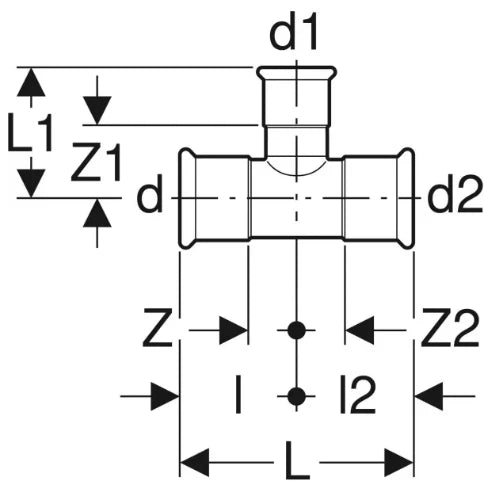 Geberit Mapress C-acier zingué té réduit FFF 42 x 35 x 42 mm