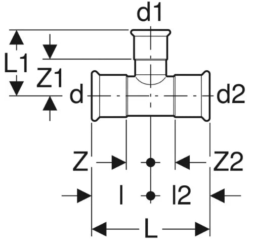Geberit Mapress C-acier zingué té réduit FFF 76,1 x 42 x 76,1 mm