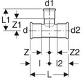 Geberit Mapress C-acier zingué té réduit FFF 88,9 x 42 x 88,9 mm