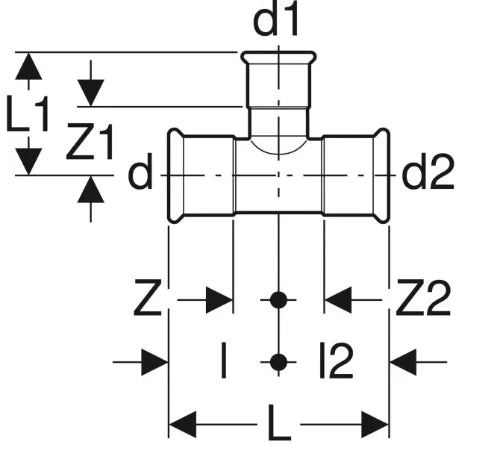 Geberit Mapress C-acier zingué té réduit FFF 76,1 x 28 x 76,1 mm