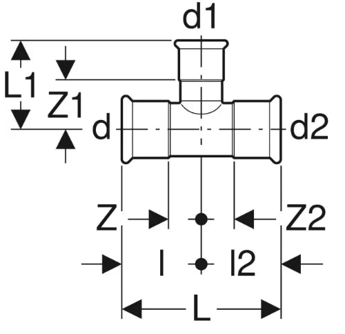 Geberit Mapress C-acier zingué té réduit FFF 76,1 x 35 x 76,1 mm