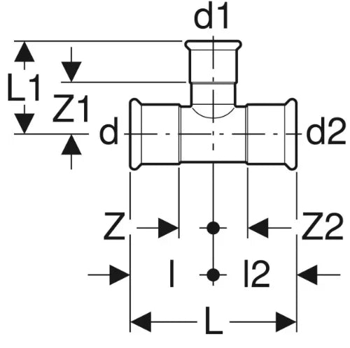 Geberit Mapress C-acier zingué té réduit FFF 88,9 x 54 x 88,9 mm
