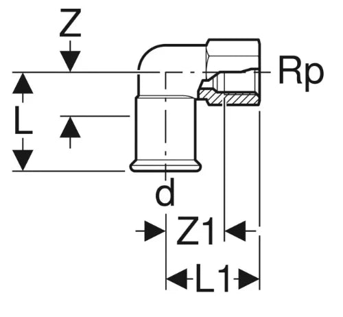 Geberit Mapress C-acier zingué coude de transition 90° FF 22 x 1/2 F