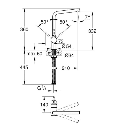Grohe Minta mitigeur cuisine 1/2 supersteel bec-L - débit réglable