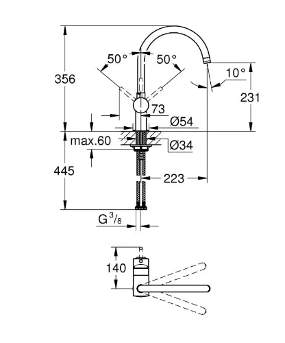 Grohe Minta mitigeur cuisine 1/2 supersteel