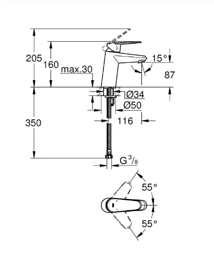 Grohe Eurodisc Cosmopolitan mitigeur lavabo 1/2 chromé sans vidage