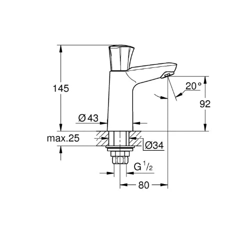 Grohe Costa L robinet eau froide - bec 80 mm - chrome - model haut
