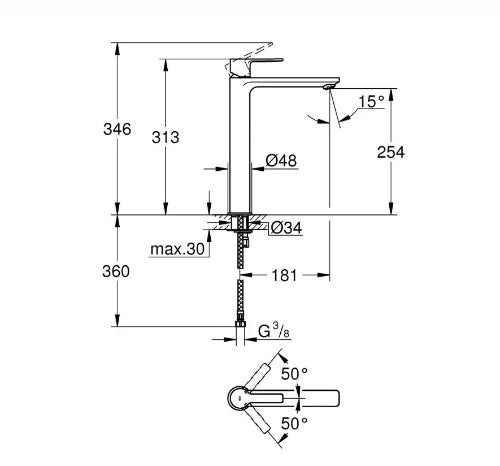 Grohe Lineare New mitigeur lavabo lisse corps chromé taille-XL