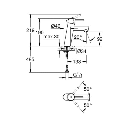 MELANGEUR DE LAVABO MONO-COMMANDE GROHE CONCETTO chromé hauteur medium