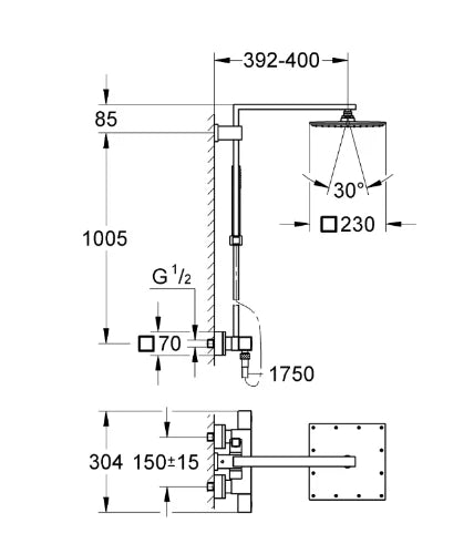 Grohe Euphoria Cube colonne de douche chromé montage mural a/thermostat,douche de tête,douchette