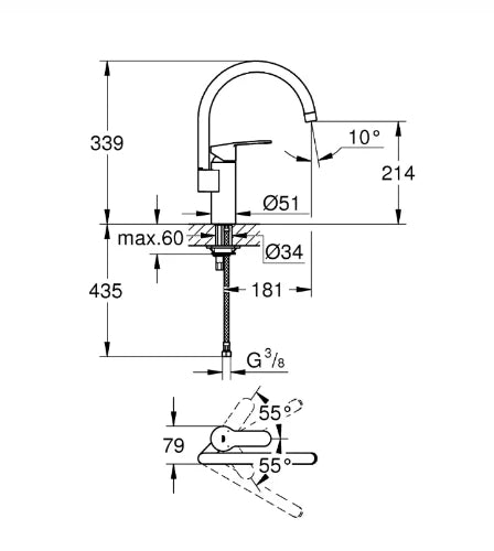 Grohe Eurostyle Cosmopolitan mitigeur cuisine avec bec d'écoulement haut- chromé - bec d'écoulement pivotant