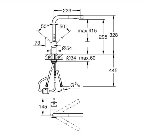 Grohe Minta mitigeur cuisine - chromé - L-bec d'écoulement - douchette extractible