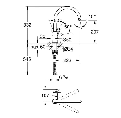Grohe BauLoop mitigeur cuisine bec haut