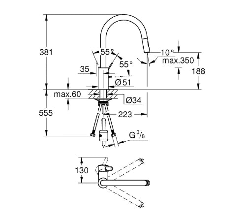Grohe Eurosmart cosmomitigeur cuisine -Dual spray extractible