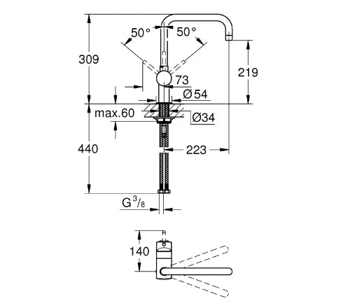 Grohe Minta mitigeur cuisine - chromé - bec anguleux d'écoulement