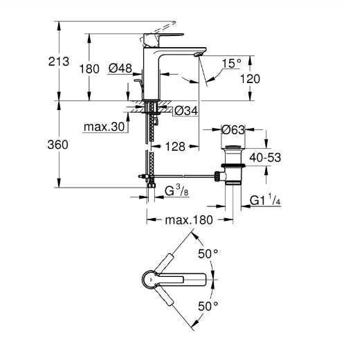 Grohe Lineare New mitigeur lavabo taille-S chromé vidage automatique