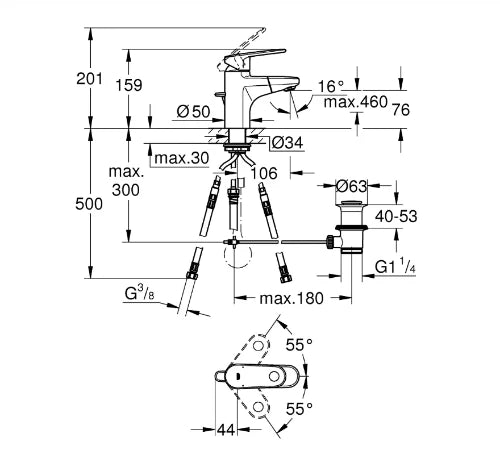 Grohe Europlus New mitigeur lavabo - chromé - avec vidage automatique - avec douchette extractible