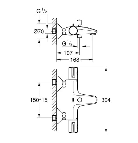 Grohe Grohtherm 800 robinet thermostatique bain - chromé - approuvé Belgaqua