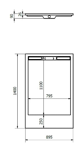 Dzignstone Solid Linear 26 receveur de douche solid surface 1400 x 895 x 26 mm - blanc