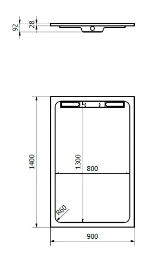 Dzignstone Solid Linear 34 receveur de douche solid surface 1400 x 900 x 28 mm - blanc