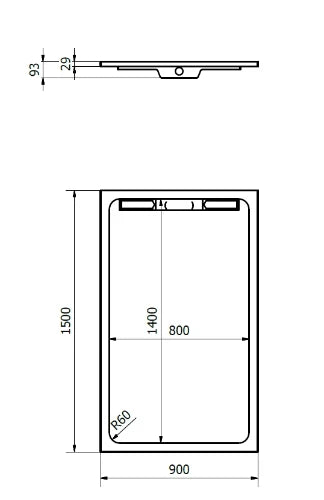 Dzignstone Solid Linear 34 receveur de douche solid surface 1500 x 900 x 29 mm - blanc
