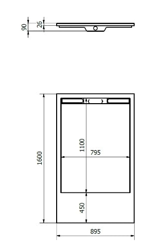Dzignstone Solid Linear 26 receveur de douche solid surface 1600 x 895 x 26 mm - blanc
