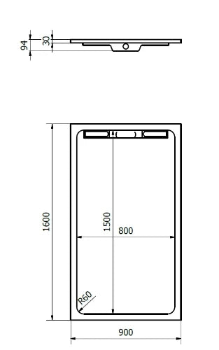 Dzignstone Solid Linear 34 receveur de douche solid surface 1600 x 900 x 30 mm - blanc